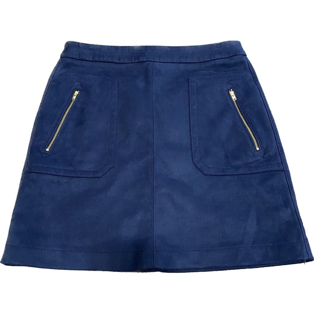 Loft Outlet Blue Faux Suede Mini Skirt Lined with Gold Zipper Pockets Size 4